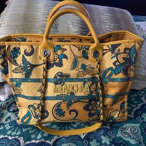 Yellow and Blue Paisley Tote Bag